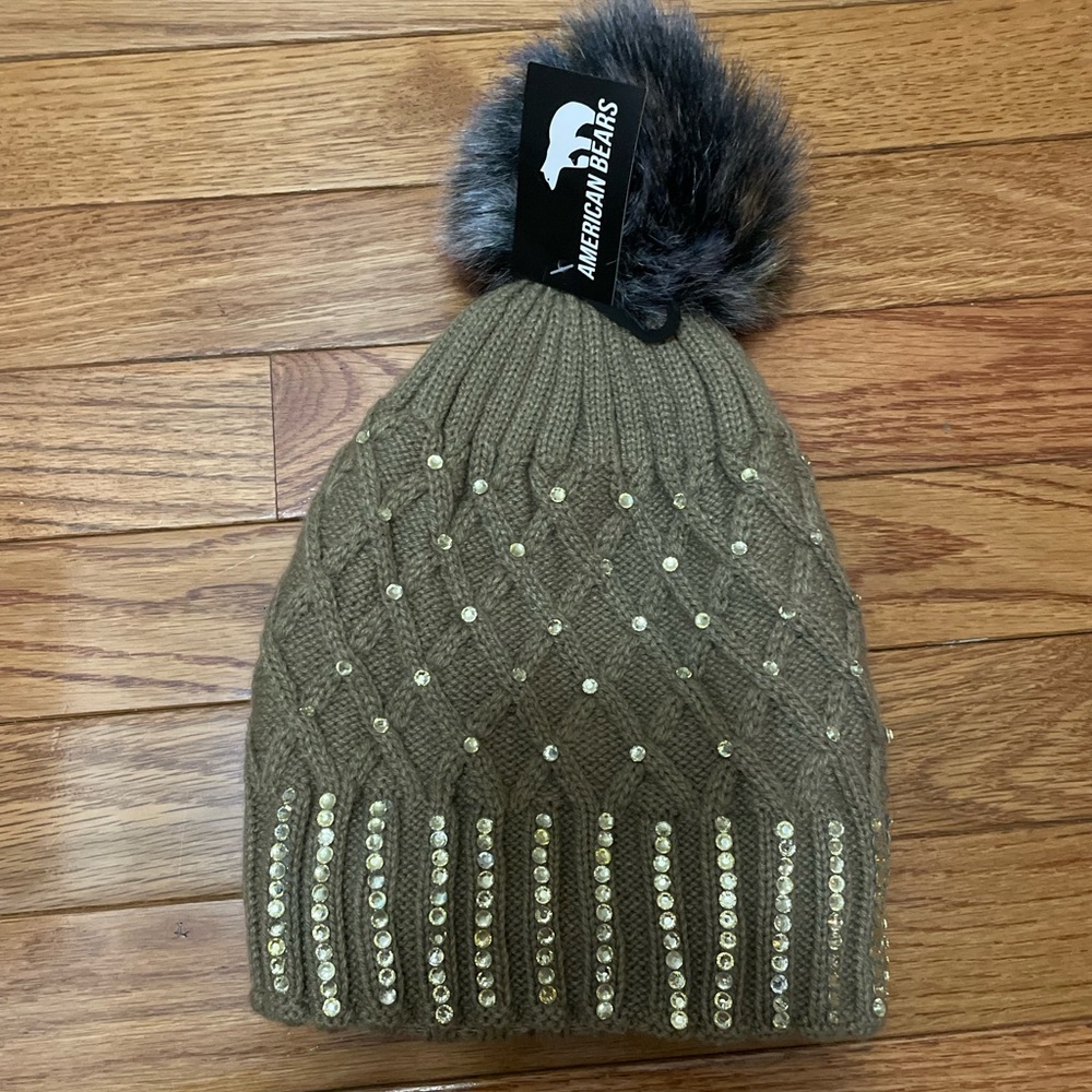 Brown Knit Hat with Pom Pom
